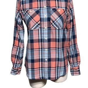 Lauren Ralph Lauren Plaid Button Up Roll Tab Sleeve Flannel Shirt Size XS Petite